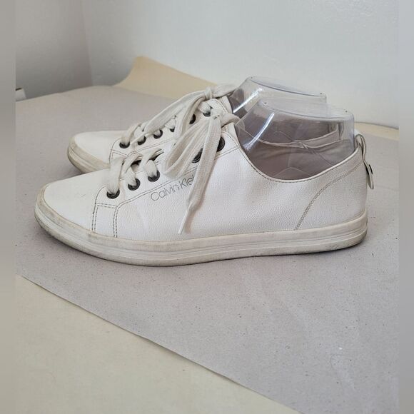 Calvin Klein Michaela Vegan Leather Sneakers White Lace Up Streetwear Casual 9.5 - Picture 3 of 10